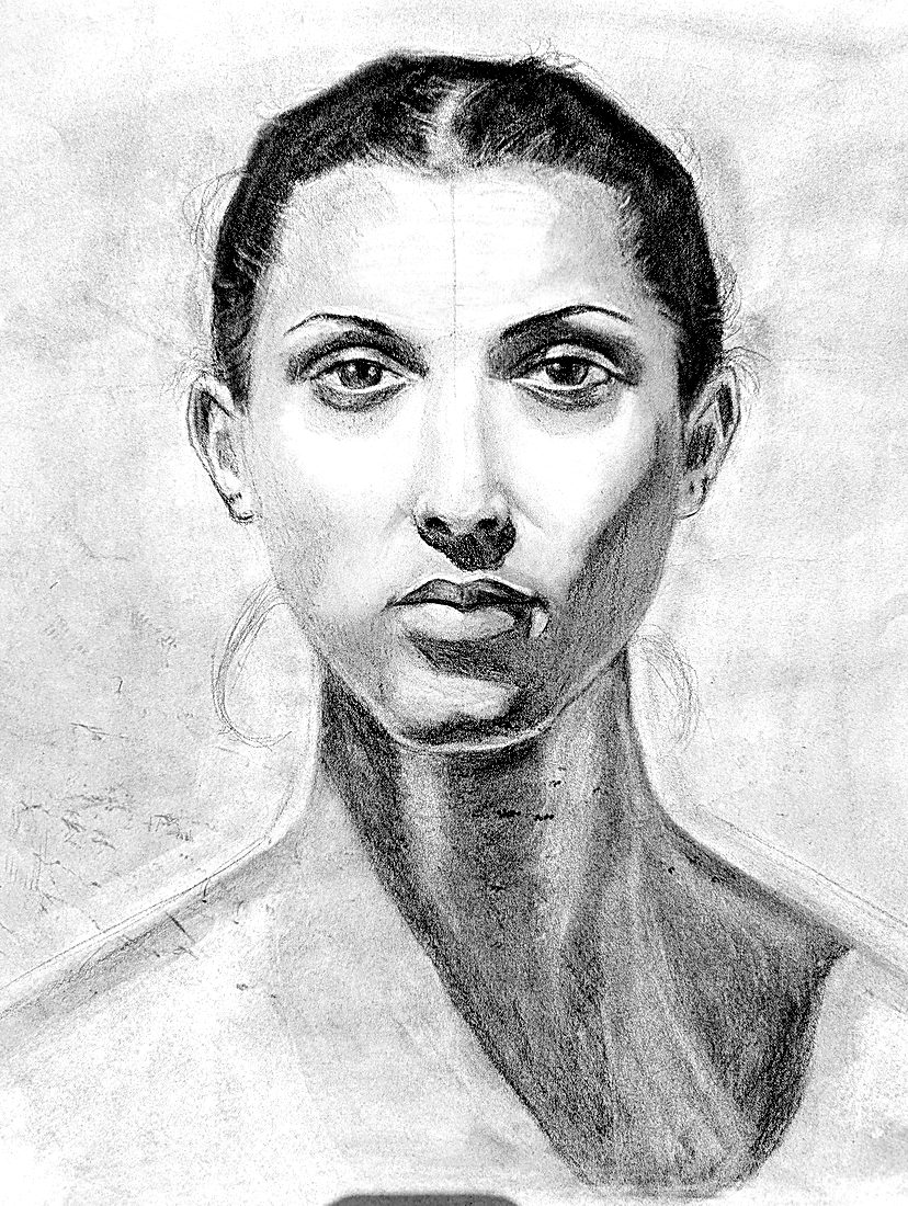 Portrait study, charcoal on paper