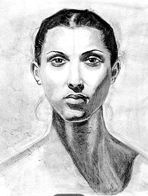 Portrait study, charcoal on paper