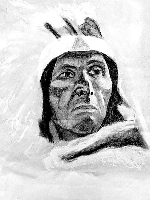 First Nation portrait, charcoal on paper