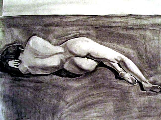 Reclining Study, charcoal on paper