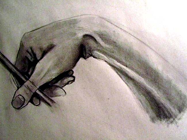 Study of Hands, charcoal on paper