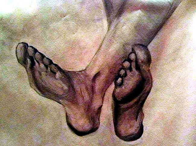 Study of Feet, charcoal on paper