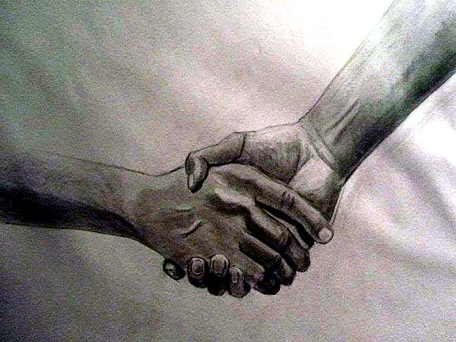 Hands II, charcoal on paper