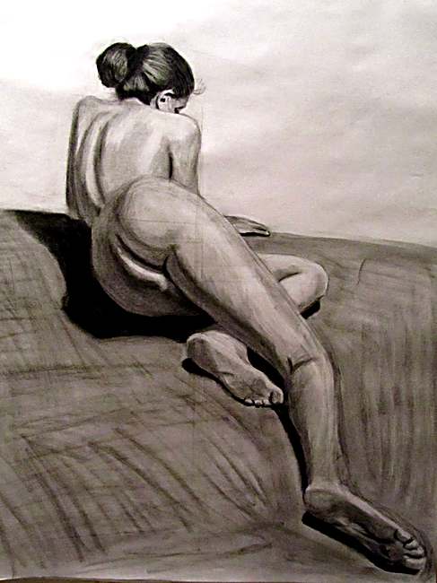 Seated Figure Study, charcoal on paper