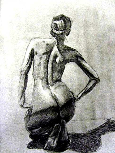 Standing Figure Study, charcoal on paper