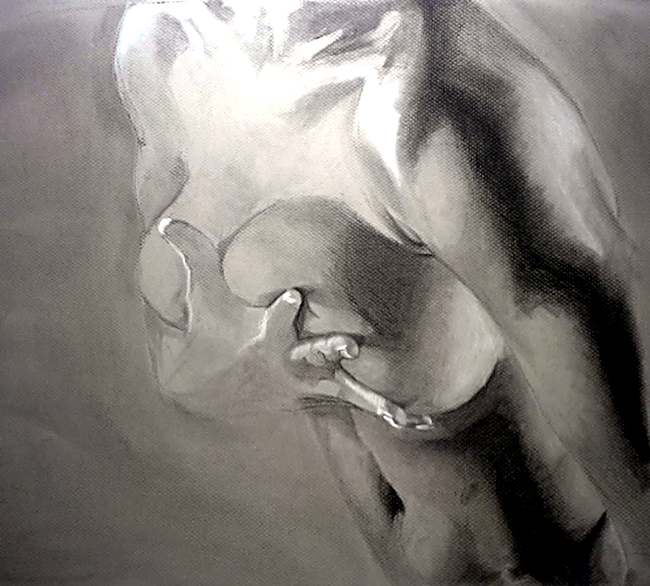 Embrace Study I, charcoal on paper