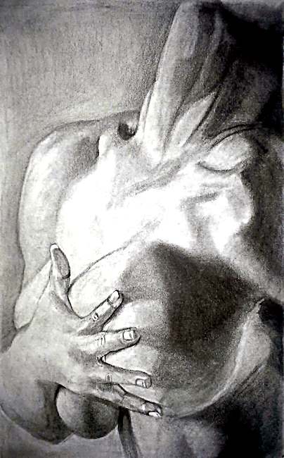 Embrace Study II, charcoal on paper